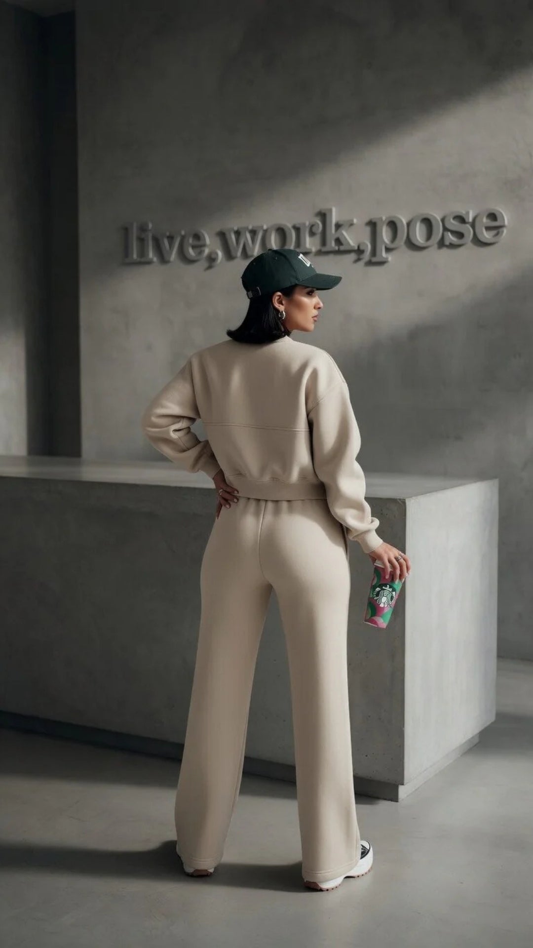 Bomber Zip-Up Cropped Sweatshirt &amp; Wide Leg Trousers Set