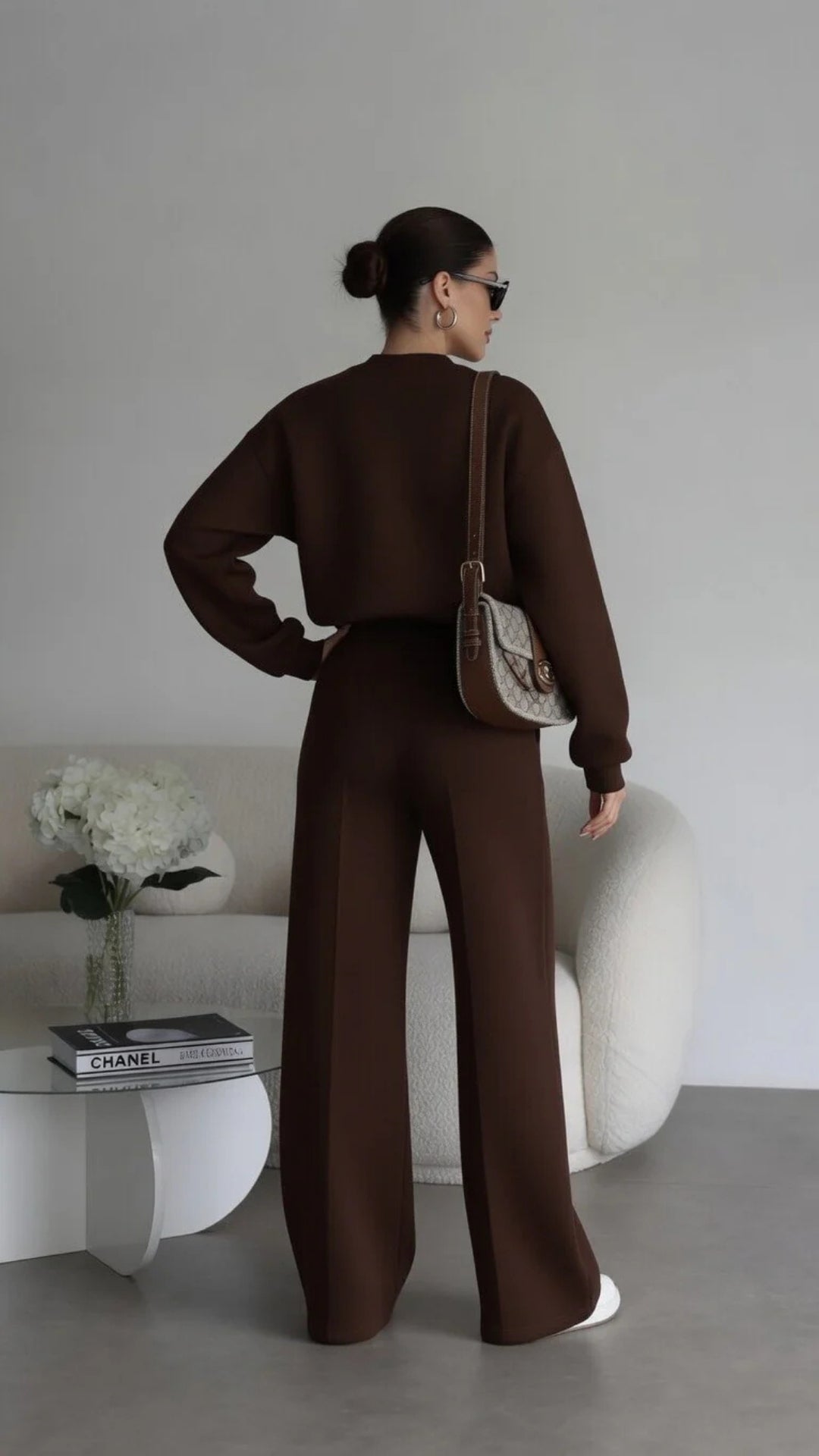 Bomber Zip-Up Cropped Sweatshirt &amp; Wide Leg Trousers Set