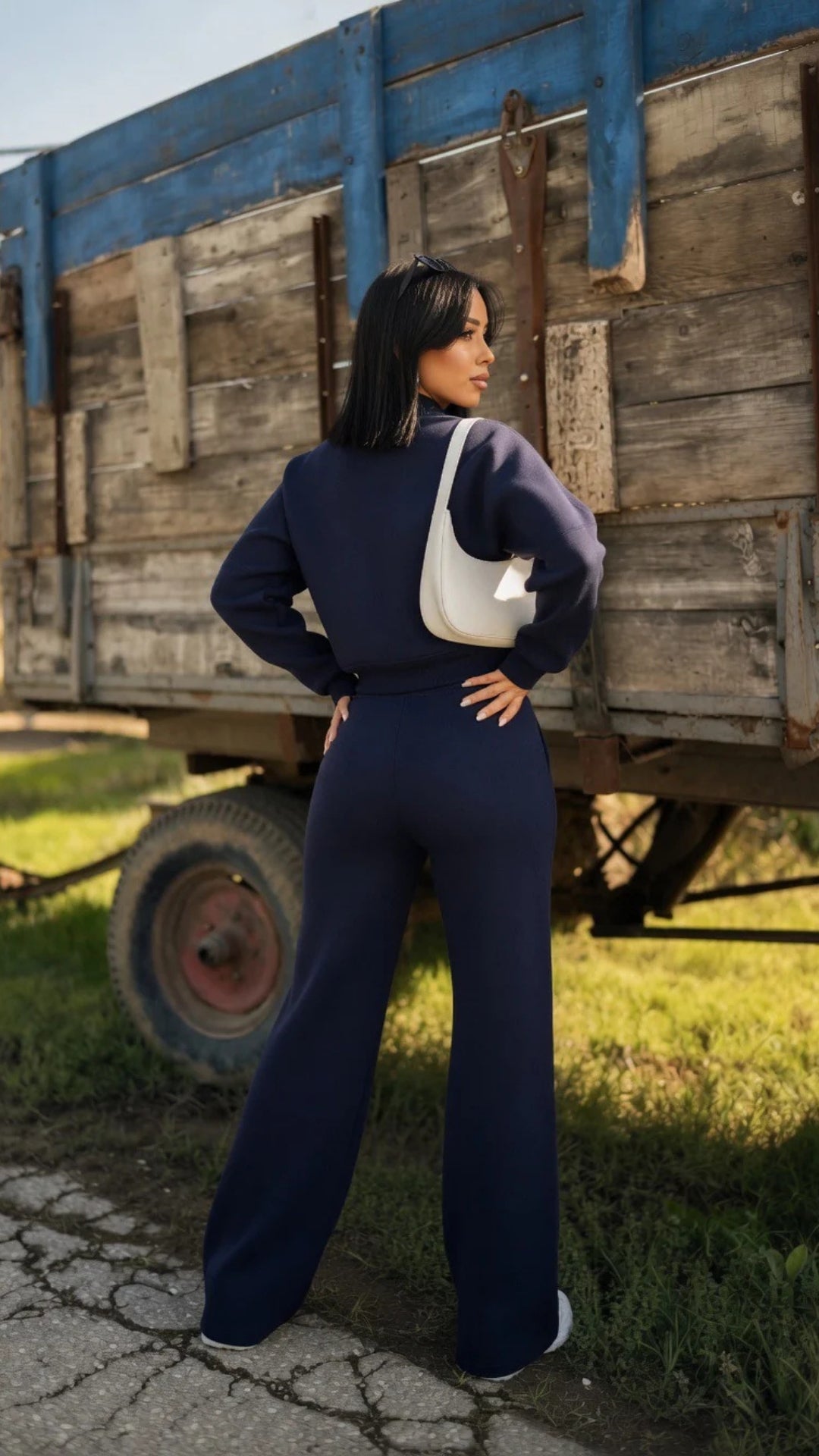 Bomber Zip-Up Cropped Sweatshirt &amp; Wide Leg Trousers Set