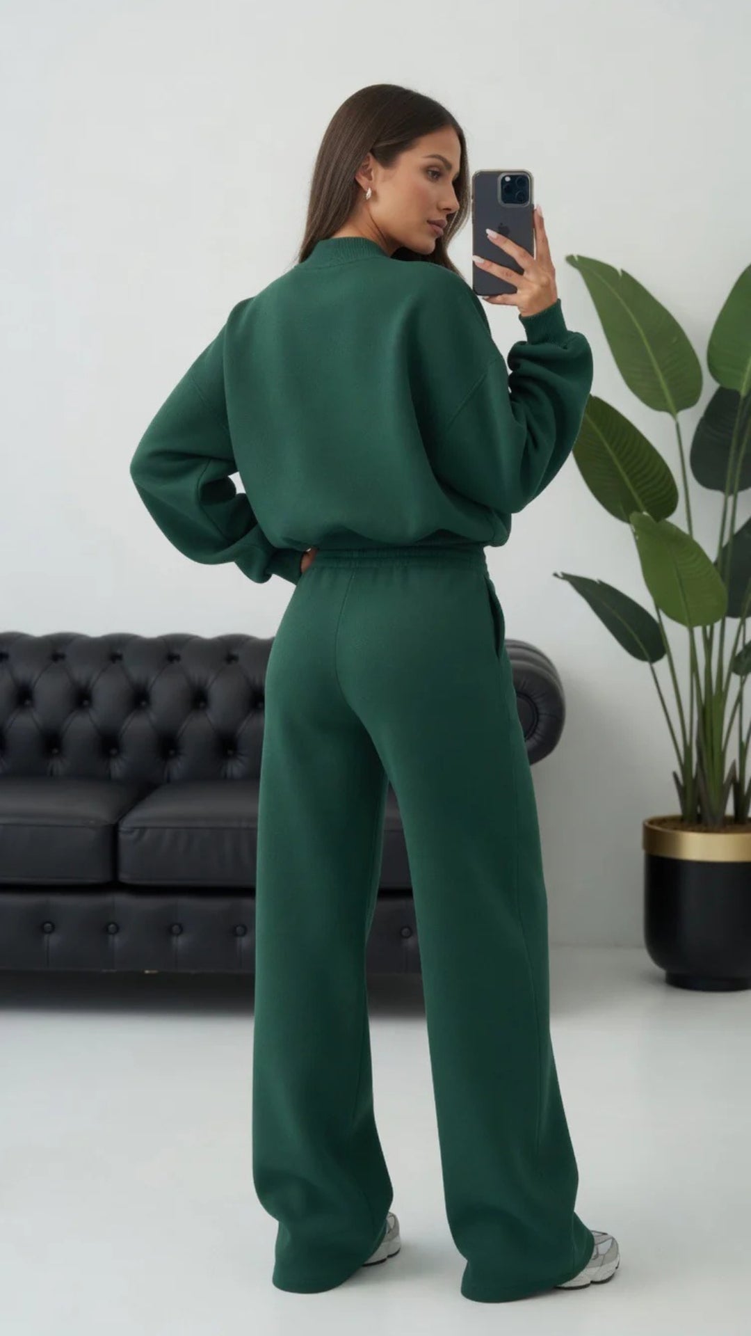 Bomber Zip-Up Cropped Sweatshirt &amp; Wide Leg Trousers Set