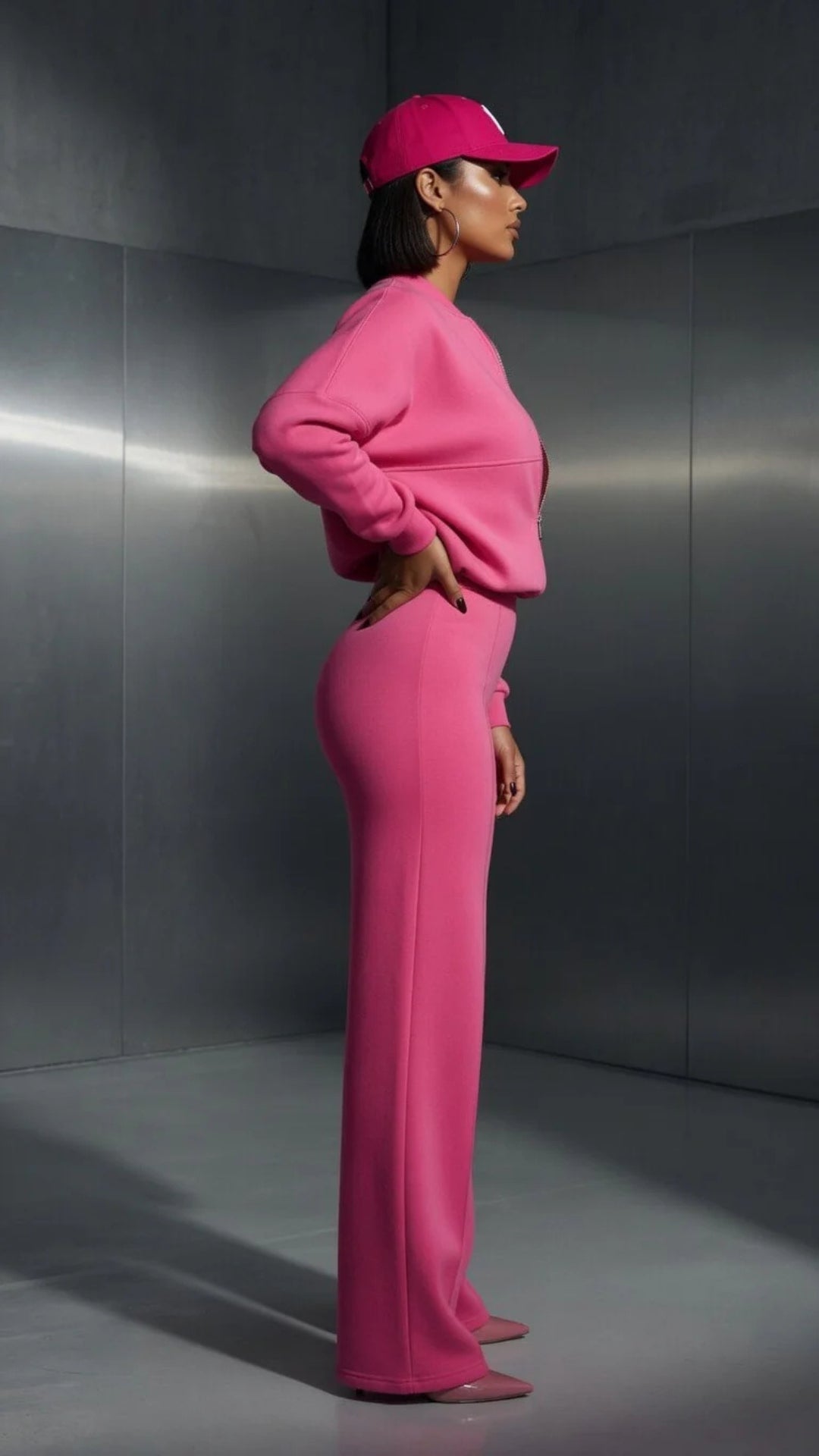 Bomber Zip-Up Cropped Sweatshirt &amp; Wide Leg Trousers Set