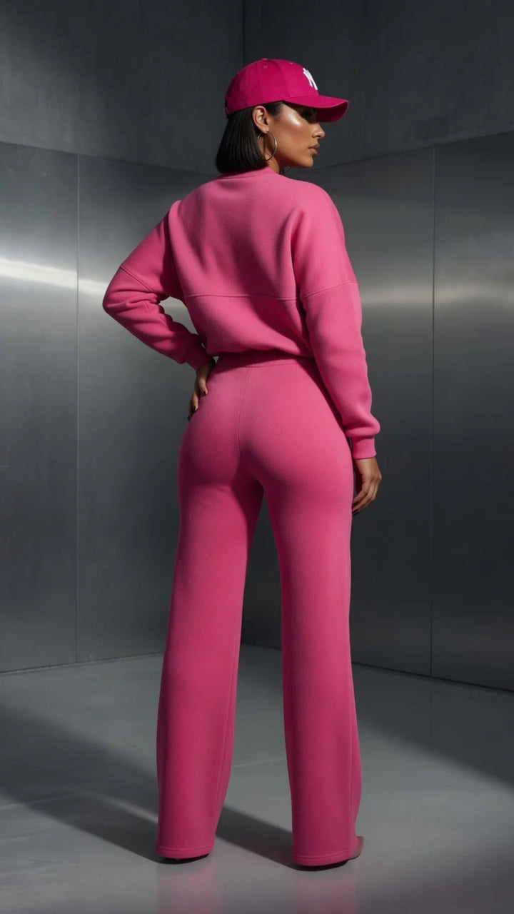 Bomber Zip-Up Cropped Sweatshirt &amp; Wide Leg Trousers Set