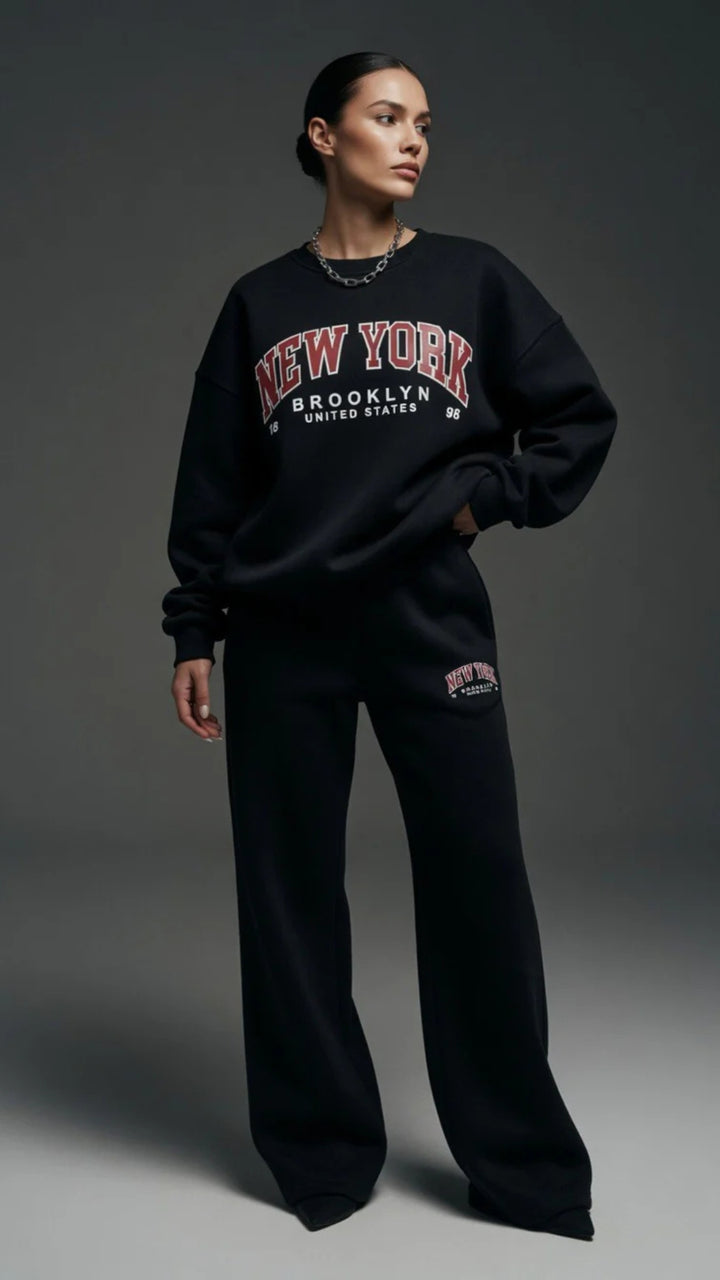 Oversized “New York” Print Sweatshirt and Wide-Leg Trouser Set