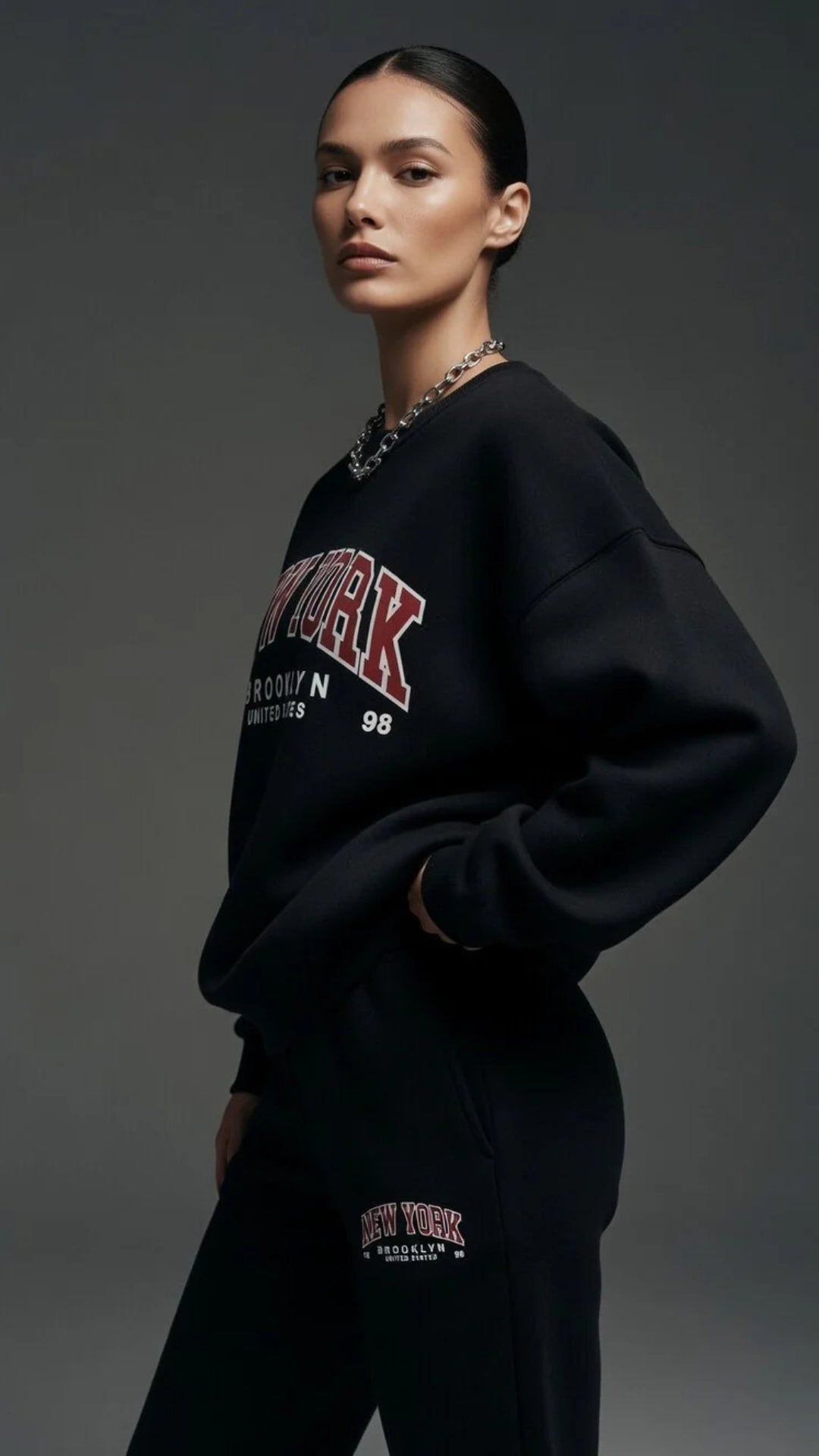 Oversized “New York” Print Sweatshirt and Wide-Leg Trouser Set