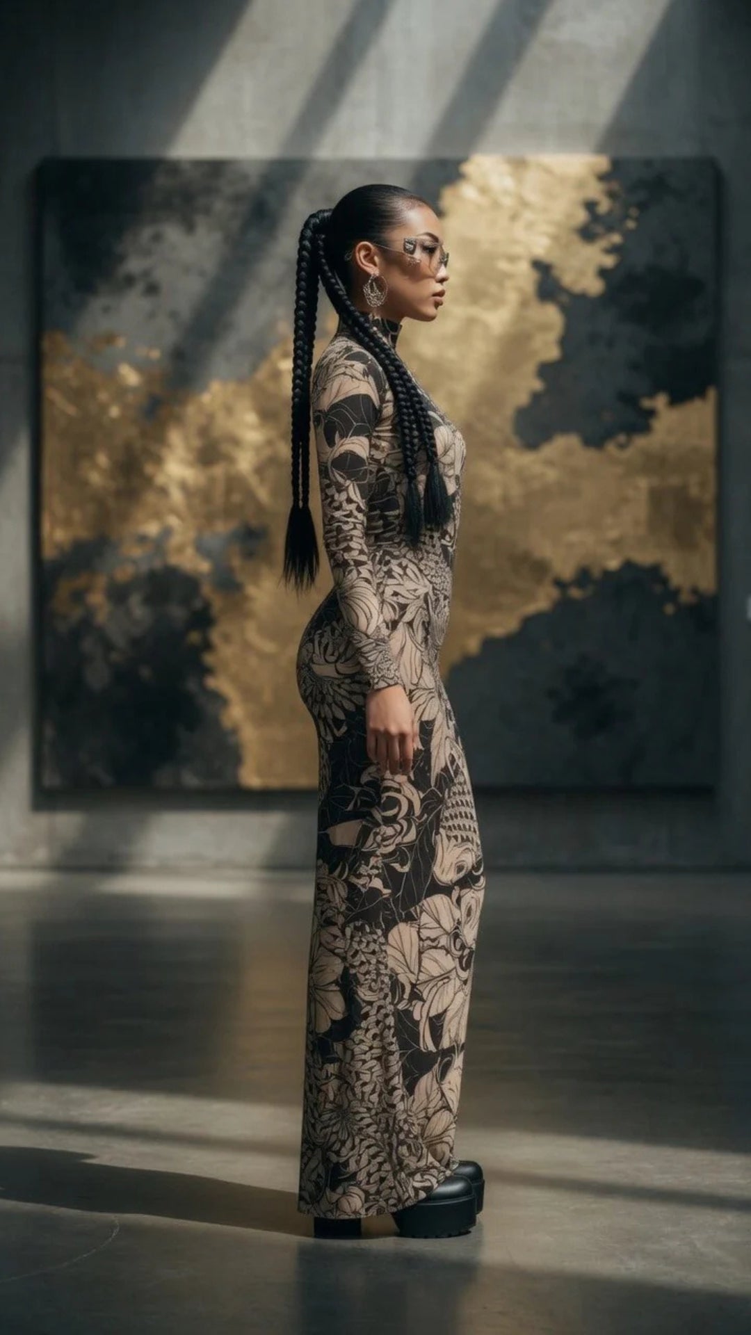 Mesh Long Sleeve Maxi Dress