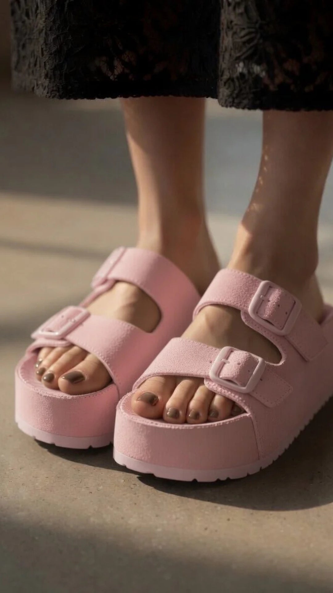 Suede Belt Buckle Slippers